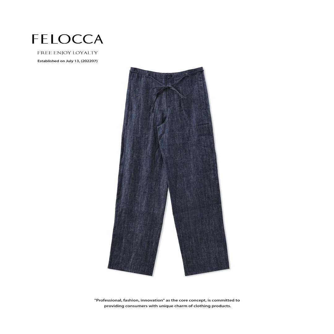 【FELOCCA】系带休闲百搭亚麻直筒裤25SKZ258