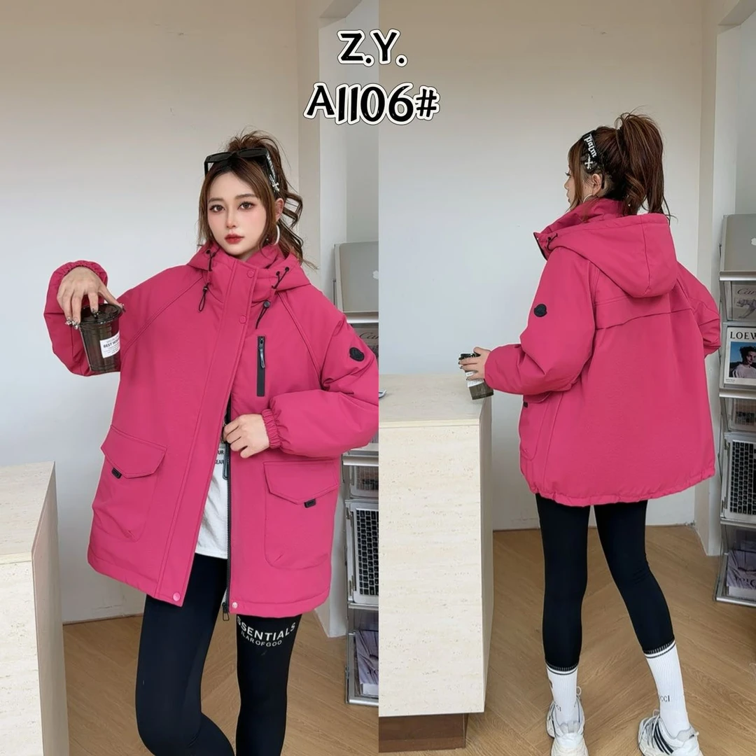 加厚连帽冲锋衣外套女2025秋冬季新款户外工装派克服保暖棉服大棉