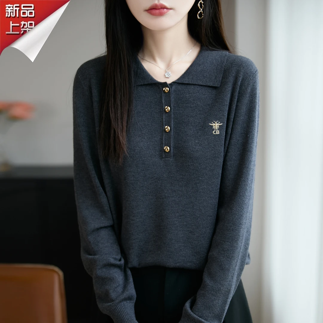 哥弟阿玛施正品秋季韩版POLO领时尚针织衫简约百搭减龄休闲打底衫