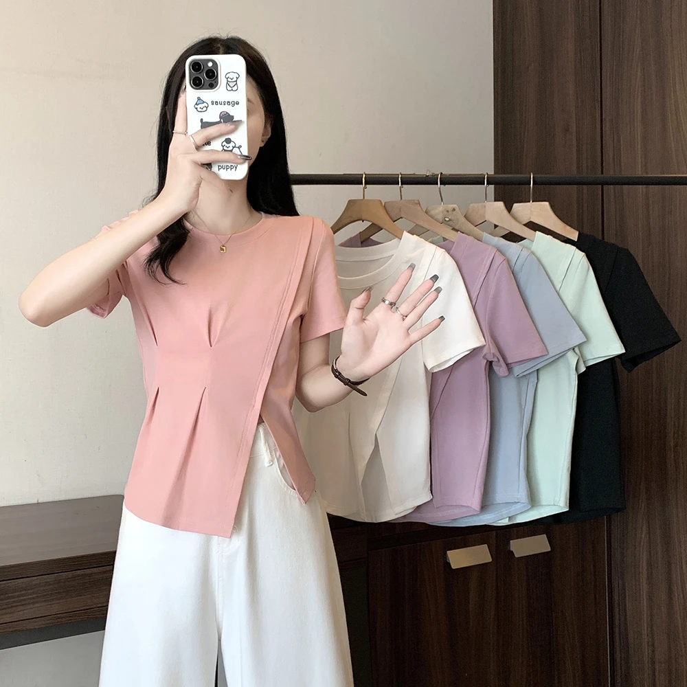 20254大码女装新款不规则短袖上衣 2659