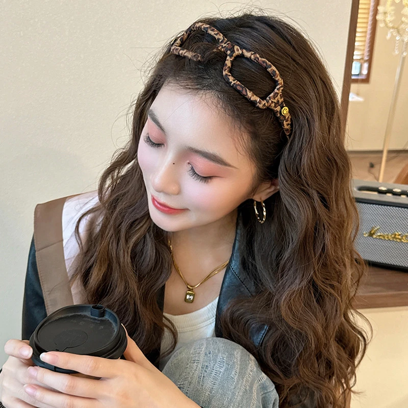 韩系高端豹纹眼镜高级感发卡发箍女高颅顶2024新款外出百搭头箍品