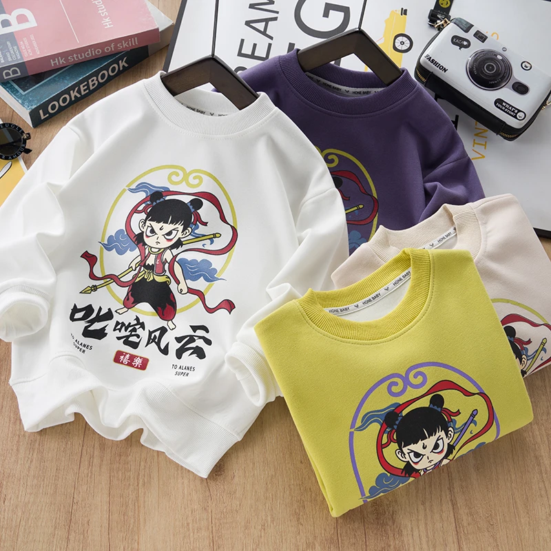 【亲子款】卡通哪吒闹海儿童卫衣春秋款休闲上衣中大童套头卫衣FQ