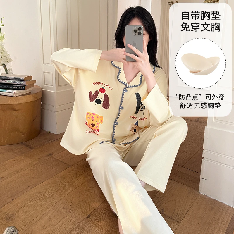 春秋季睡衣女款爆款2025新款带胸垫长袖长裤学生卡通高颜值家居服