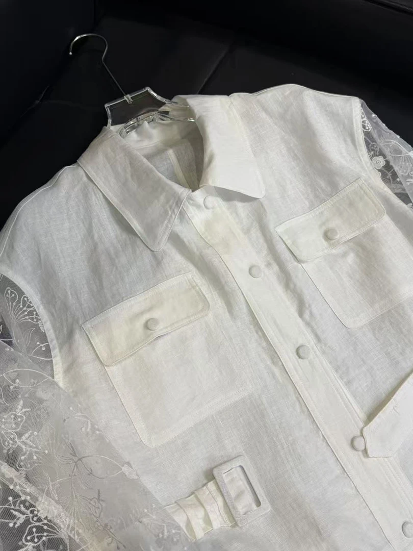 亚麻上衣 100麻 设计师款气质翻领单排扣收腰显瘦