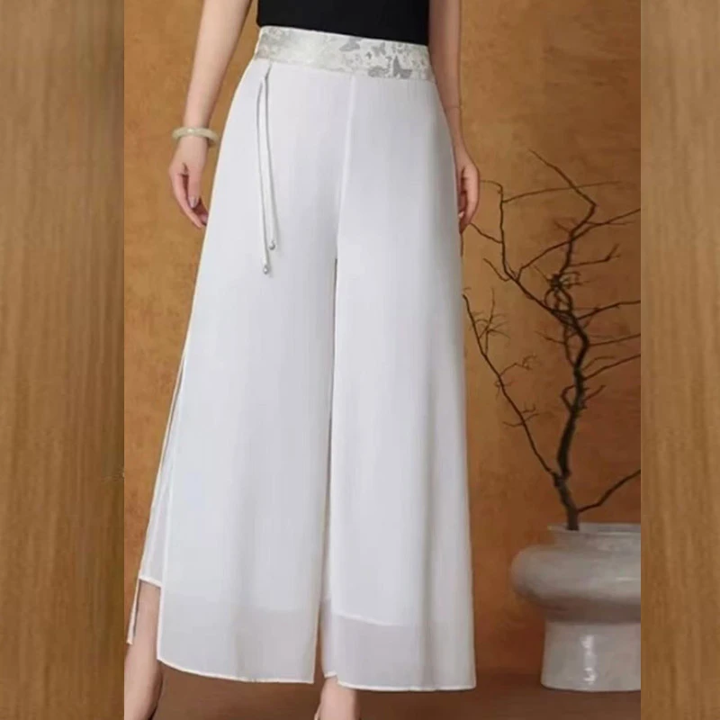 号链接-夏季阔腿裤高腰极简风轻薄款休闲裙裤刺绣