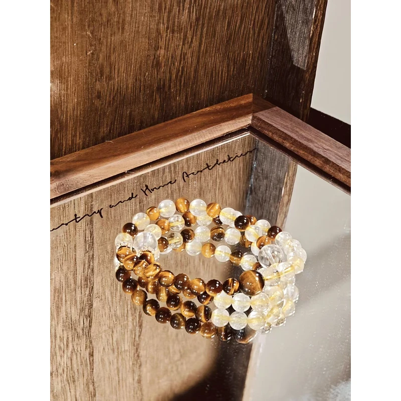 【0148】转运招财 平步青云 金发晶金虎眼双圈搭配水晶手串