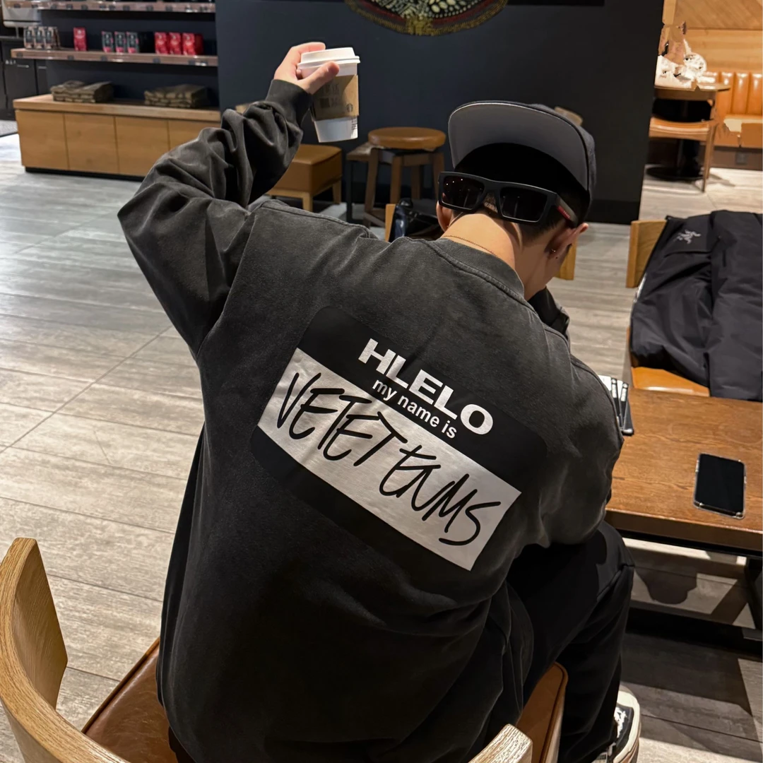 宽松【炒色标签长袖T恤】男女同款D28033