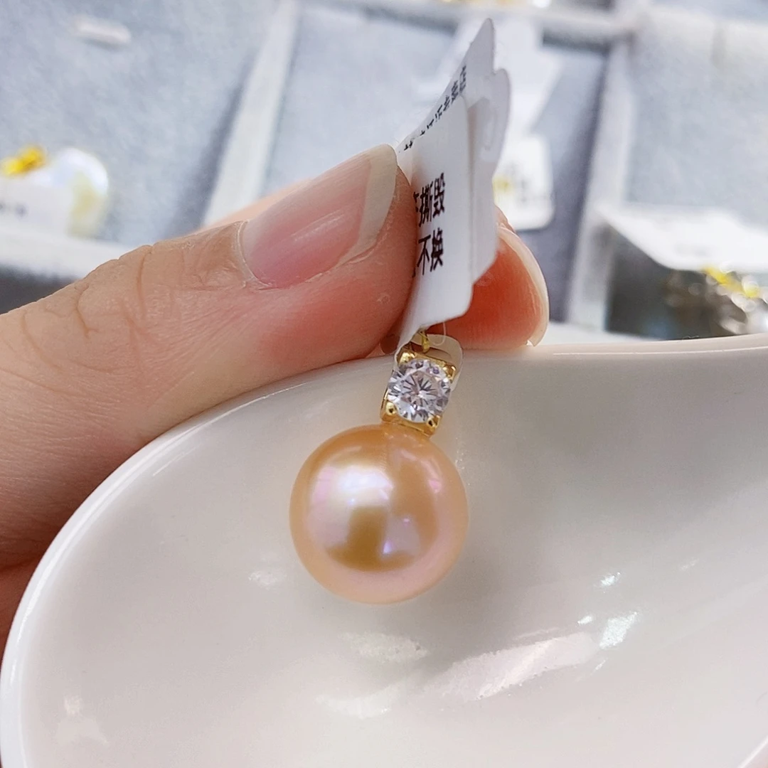 淡水珍珠银S925镶嵌特价中国红吊坠13.6mm