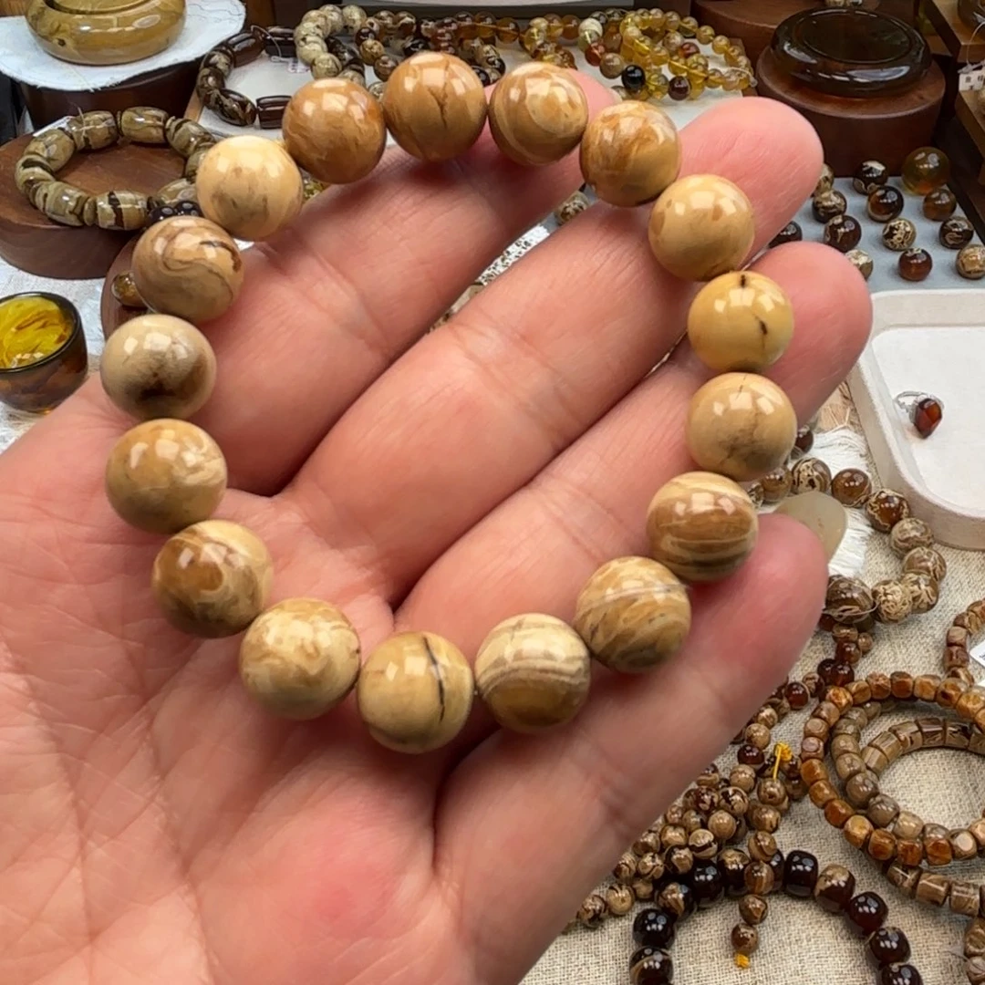 琥珀未镶嵌手链白瓷根珀妖花卡11