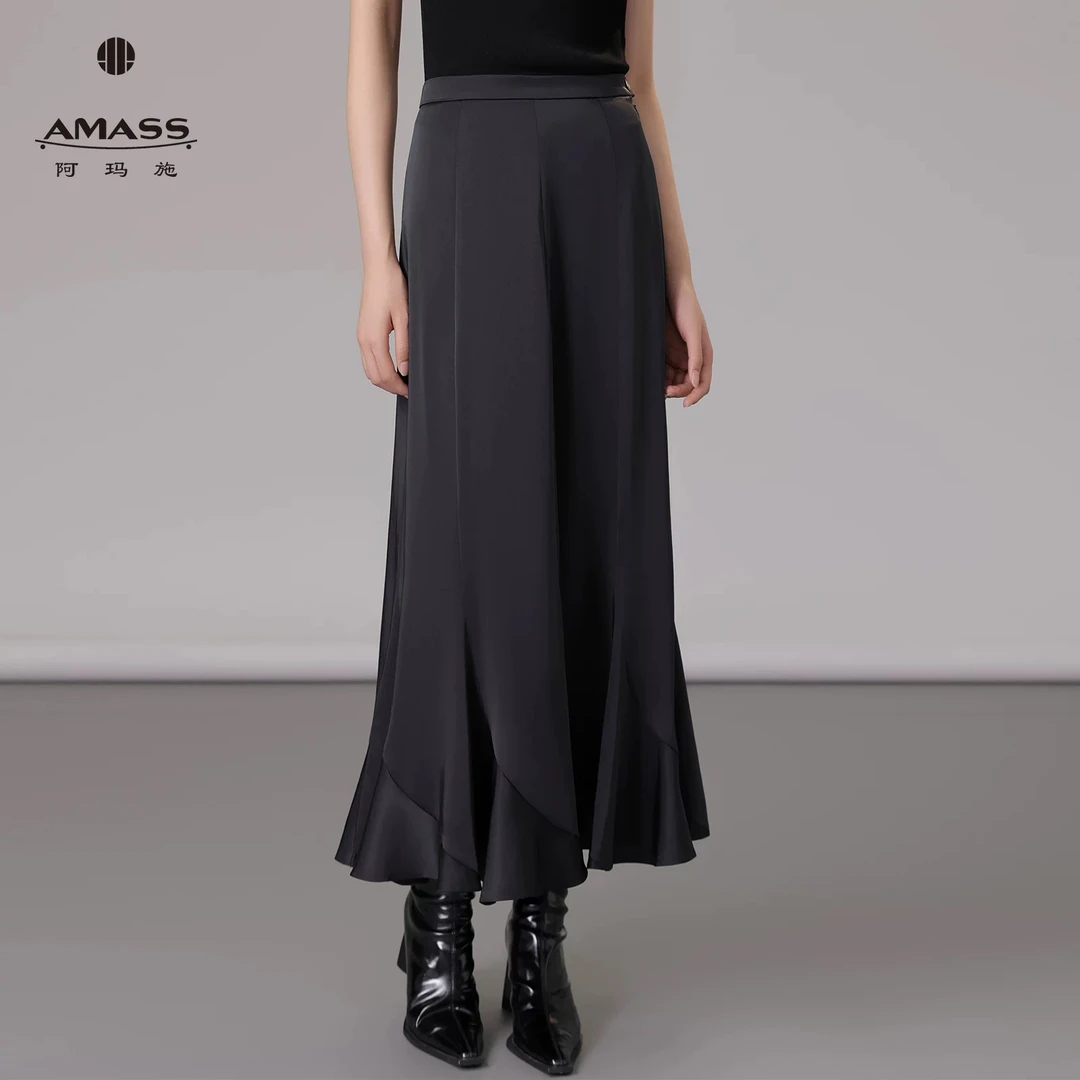 阿玛施早春新款雅丹新中式长裙气质优雅波浪垂感半身裙女5200385