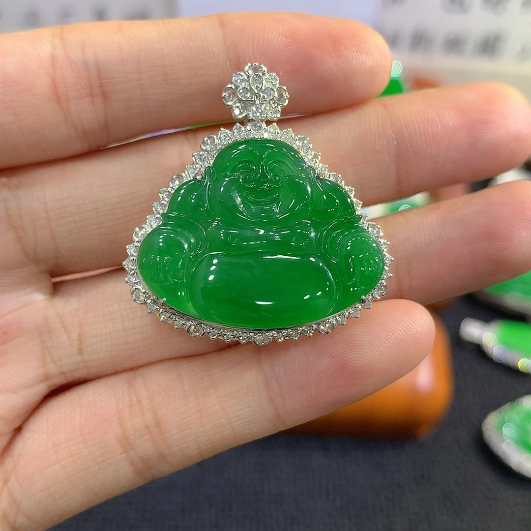 翡翠18K金镶嵌吊坠(不含链)佛公
