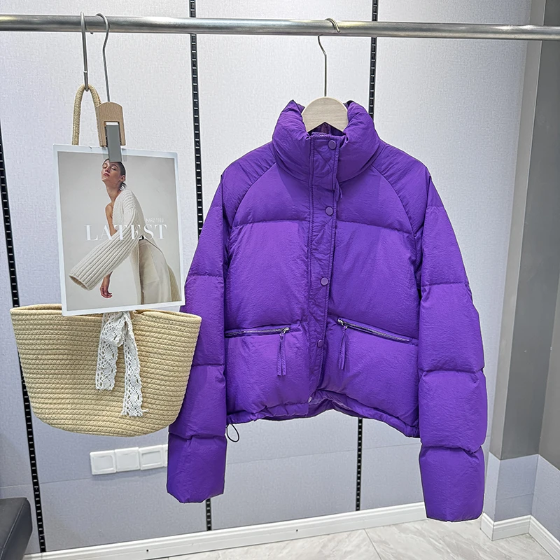 (简约纯色羽绒服)A007冬季简约双口袋纯色立领短款羽绒服W