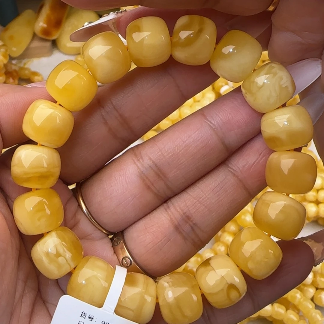 蜜蜡未镶嵌手串黄白花老型手串