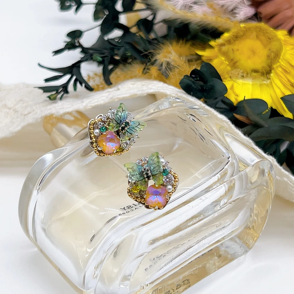 铜合金仿水晶耳饰 银针 03117 好啊商店 蝴蝶耳钉耳钉-绿