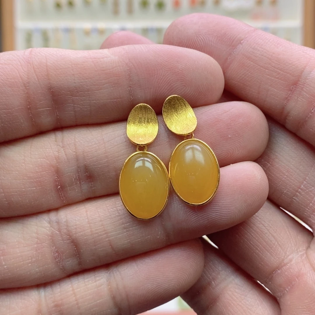 和田玉银S925镶嵌耳饰