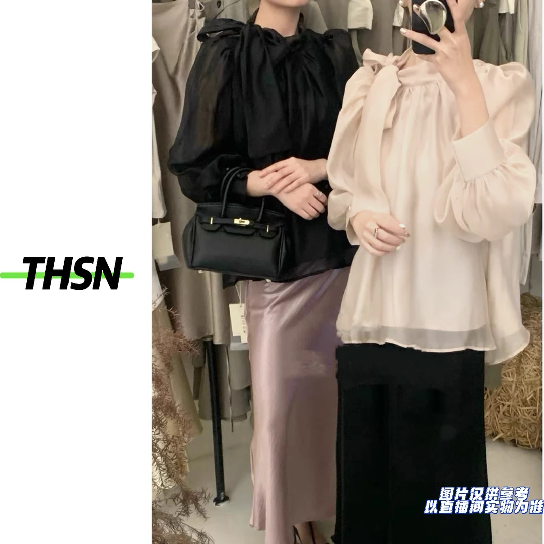 THSN定制大码女装法式高级香风蝴蝶结上衣半身裙套装6216/996