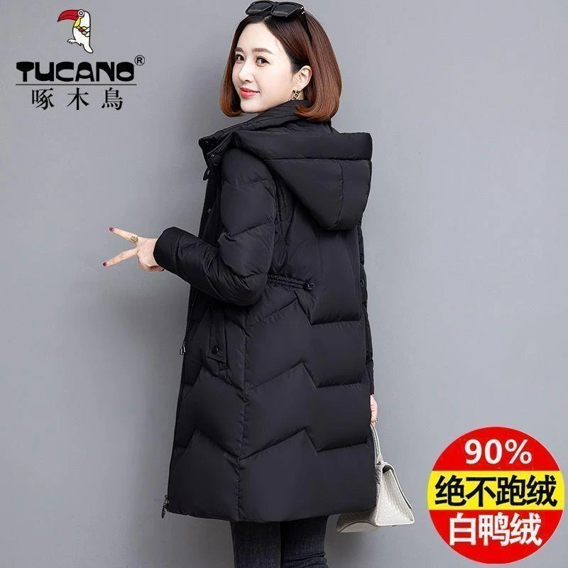 啄木鸟中长款白鸭绒女士羽绒服冬季2025新款中年妈妈减龄外套
