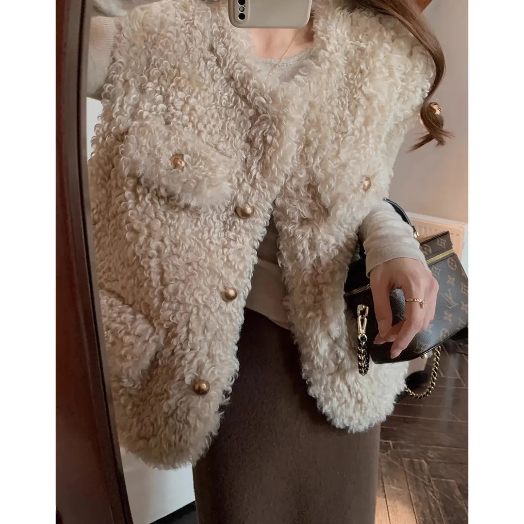 2025托卡毛毛马甲女火焰复合仿兔毛绒爆款四袋加厚保暖坎肩上衣女