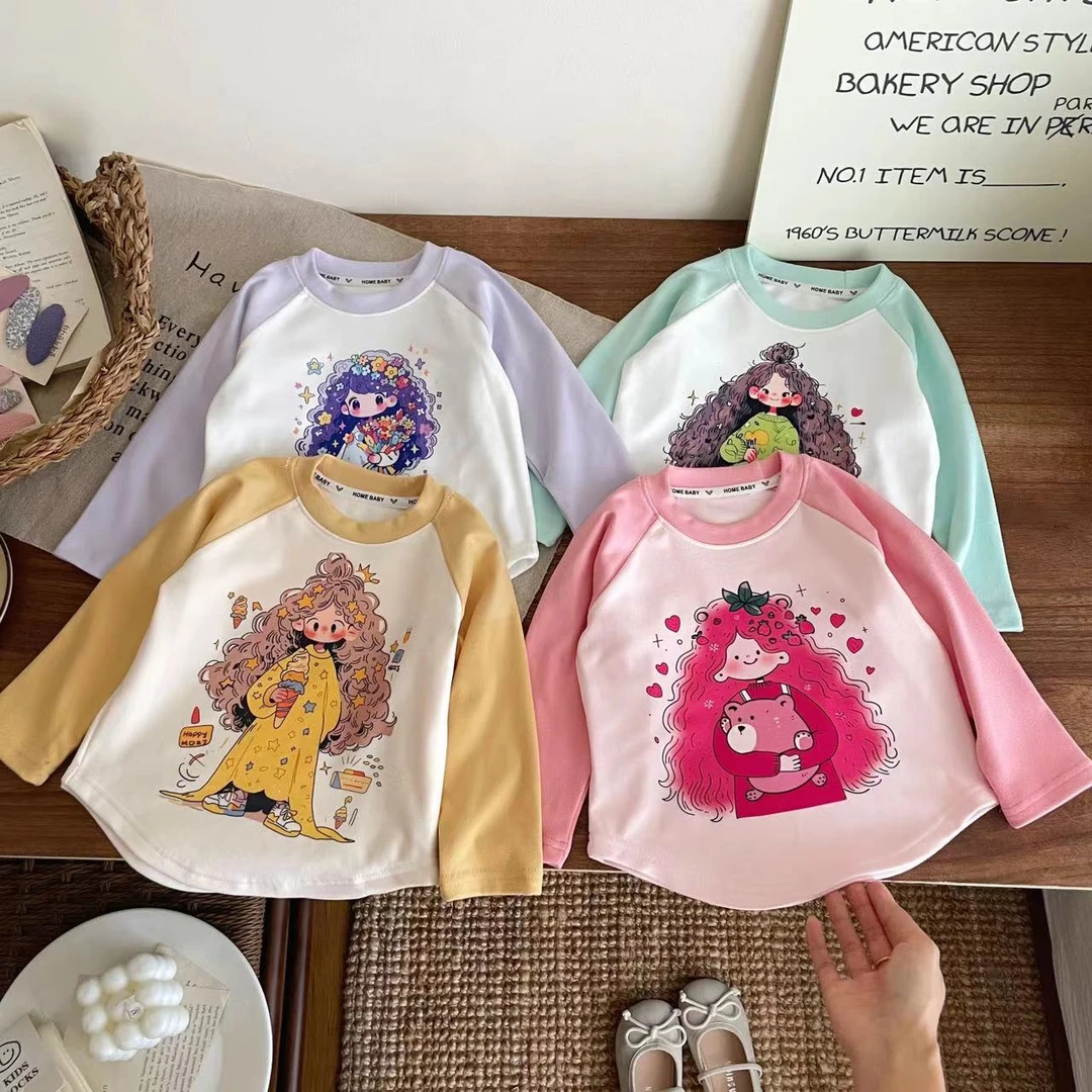 儿童德芙绒打底衫 女童长袖圆领韩版内搭 韩版洋气保暖打底衫