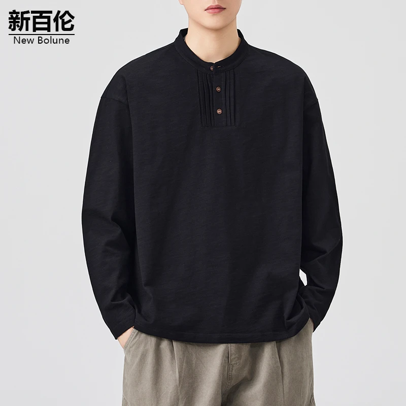 新百伦/NEW BOLUNE美式潮牌T恤男秋季新款百搭休闲简约长袖上衣