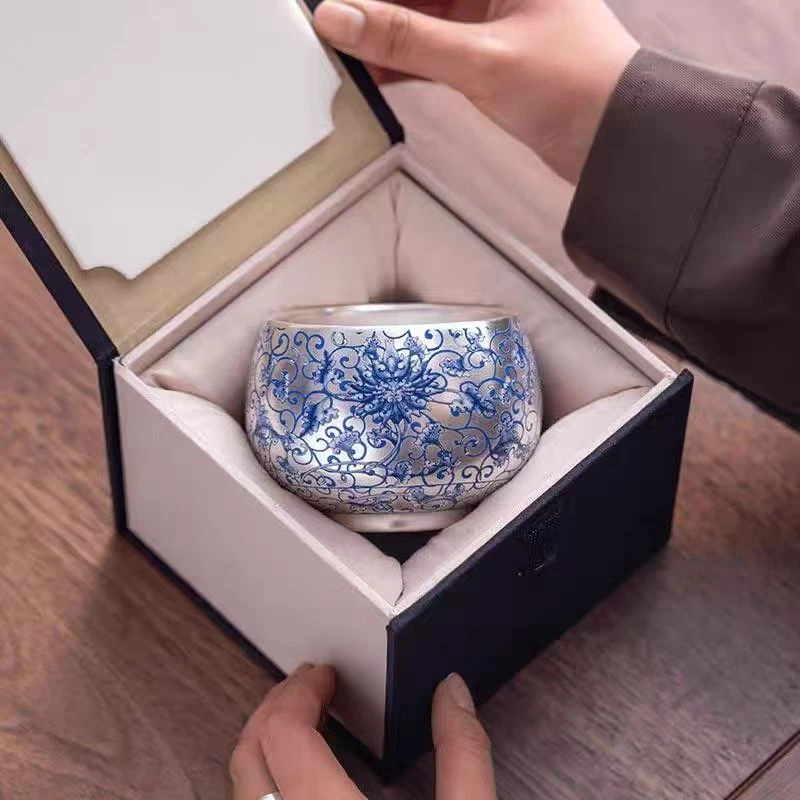 手作鎏银缠枝莲主人杯陶瓷高档个人茶盏专用品茗杯功夫茶具1016