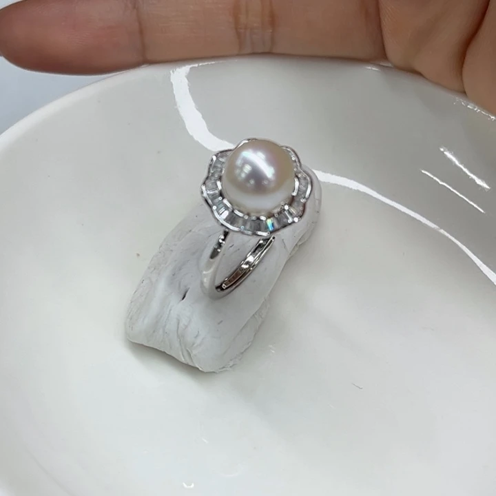 银S925镶嵌戒指海水珍珠9mmAK