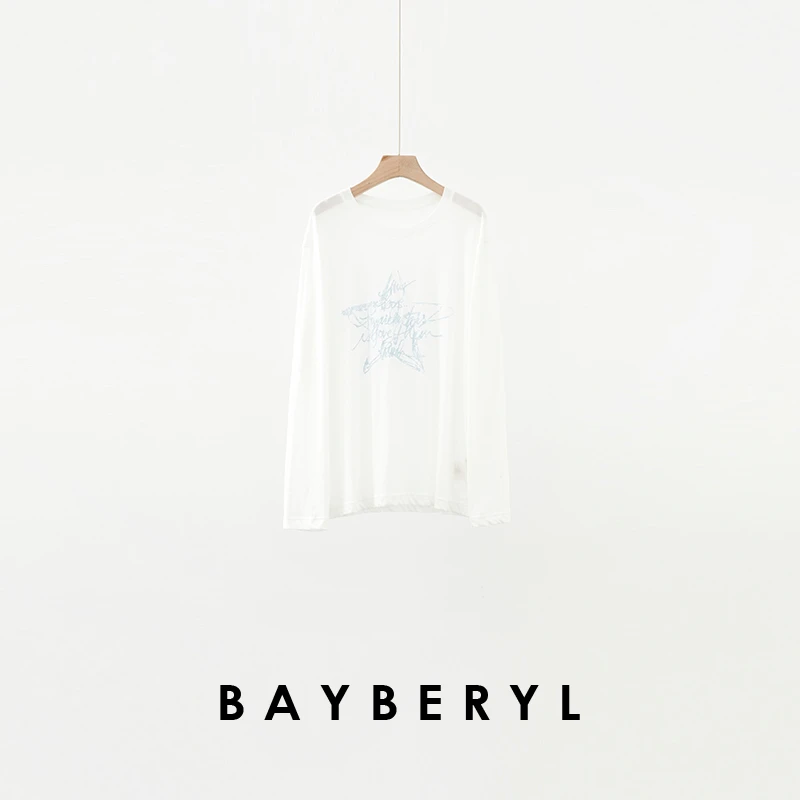 BAYBERYL老贝绘星T*棉柔圆领时尚休闲春百搭长袖T恤NT5D0212-4/6
