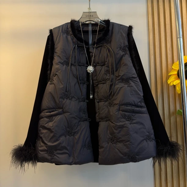 2025新款冬季唐装加厚新中式复古免洗料国风女装薄棉毛毛马甲