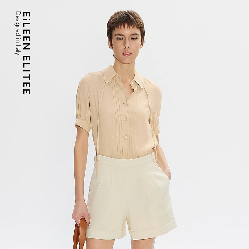 达人朗姿欧洲EiLEEN ELITEE2025年夏新款衬衫上衣短袖衬衣