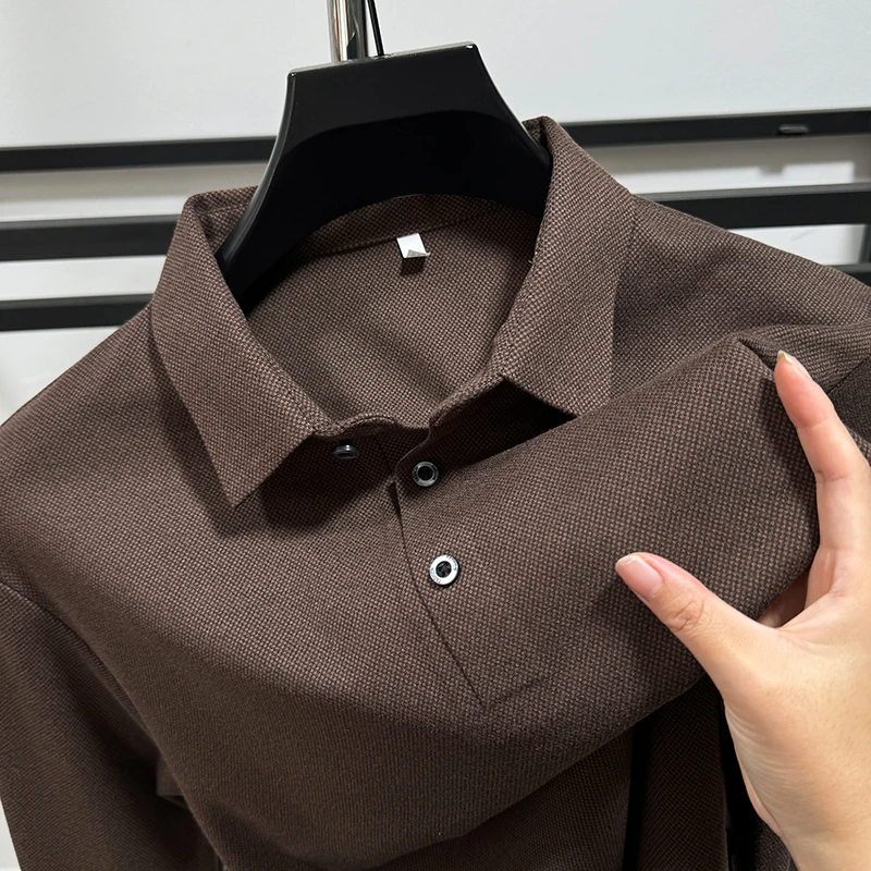 CATIA SELI高端磨毛长袖T恤男秋冬双面德绒POLO衫商务衬衫领上衣