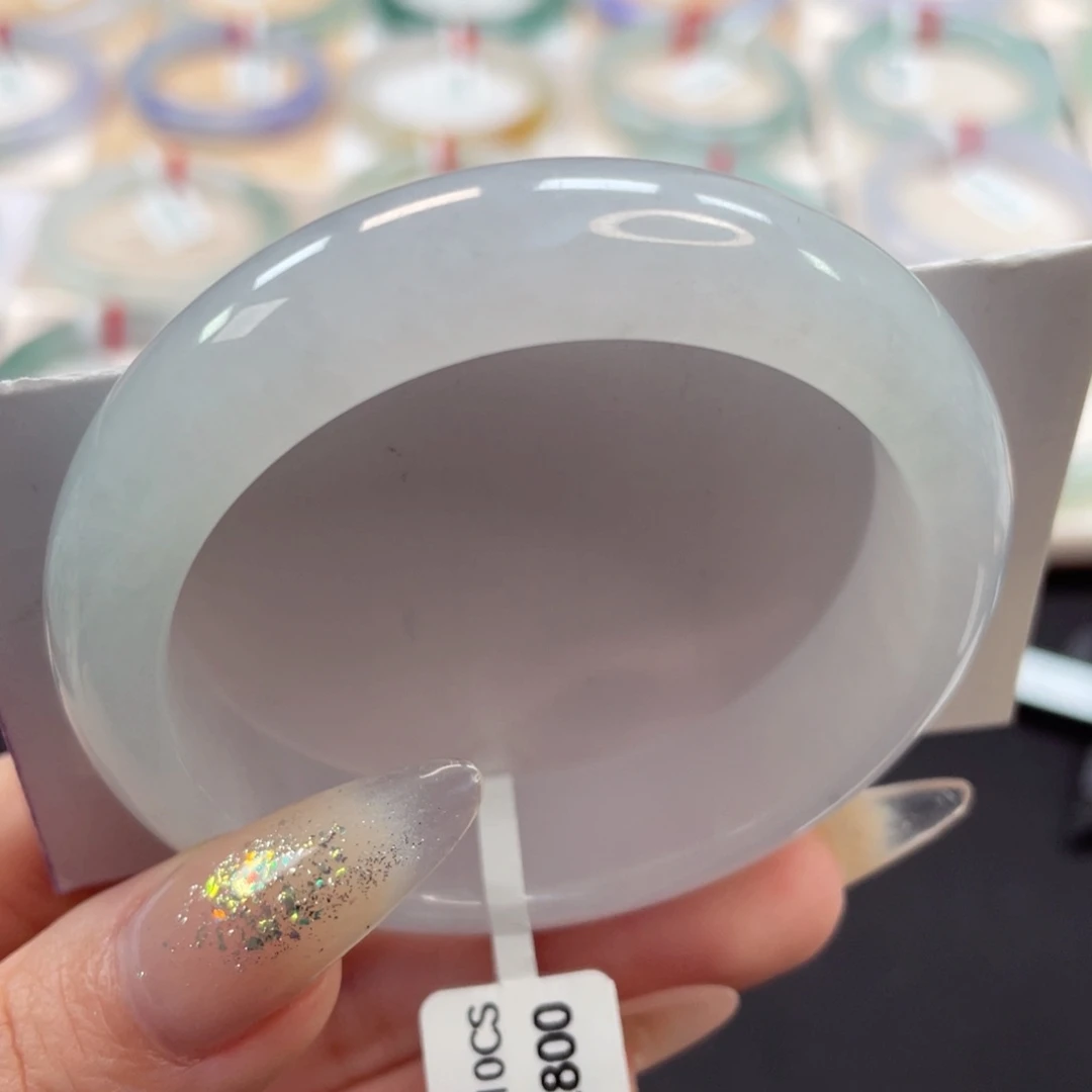 未镶嵌手镯翡翠51.2清冷糯冰白月光32号