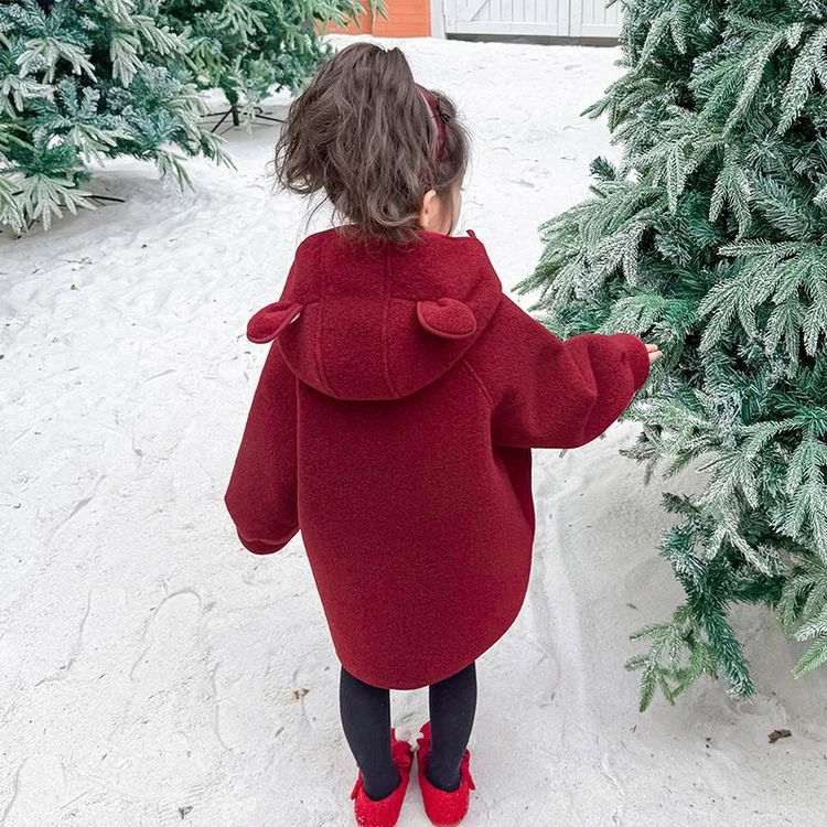 加绒红色宝宝呢子大衣中长款秋冬女童毛呢外套2025新款儿童新年装
