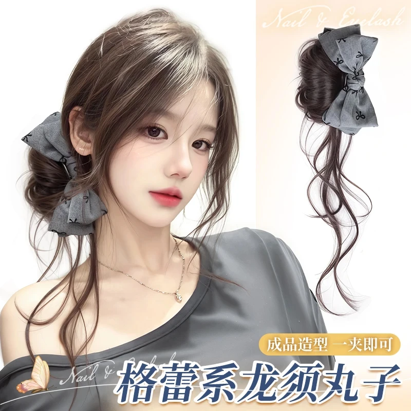 丸子头假发龙须发圈蝴蝶结抓夹花苞头发饰懒人盘发神器假发包