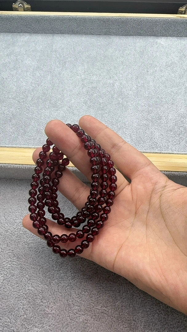 合金琉璃手链 石榴红色6mm多圈四圈叠戴手串女款项链礼物饰品