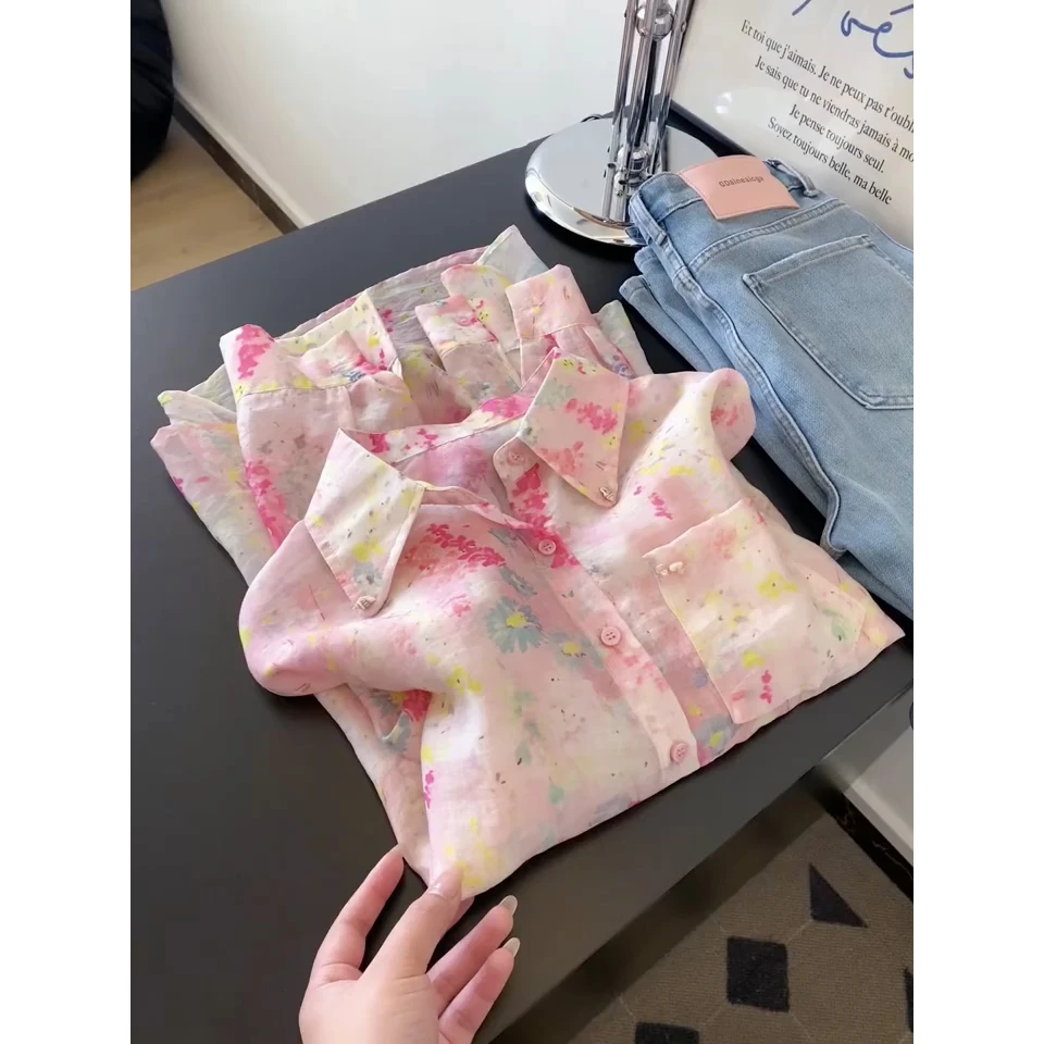 法式碎花防晒衬衫外套女2025夏季薄款宽松设计感小众复古减龄上衣