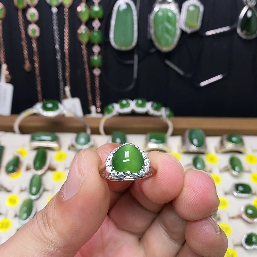 和田玉（碧玉）银S925镶嵌戒指