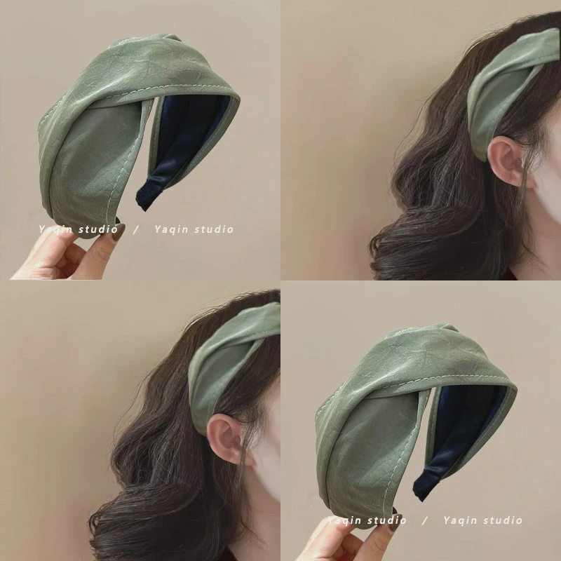 深竹叶青！绿色皮质交叉打结发箍！复古发带高颅顶打结头箍发卡女