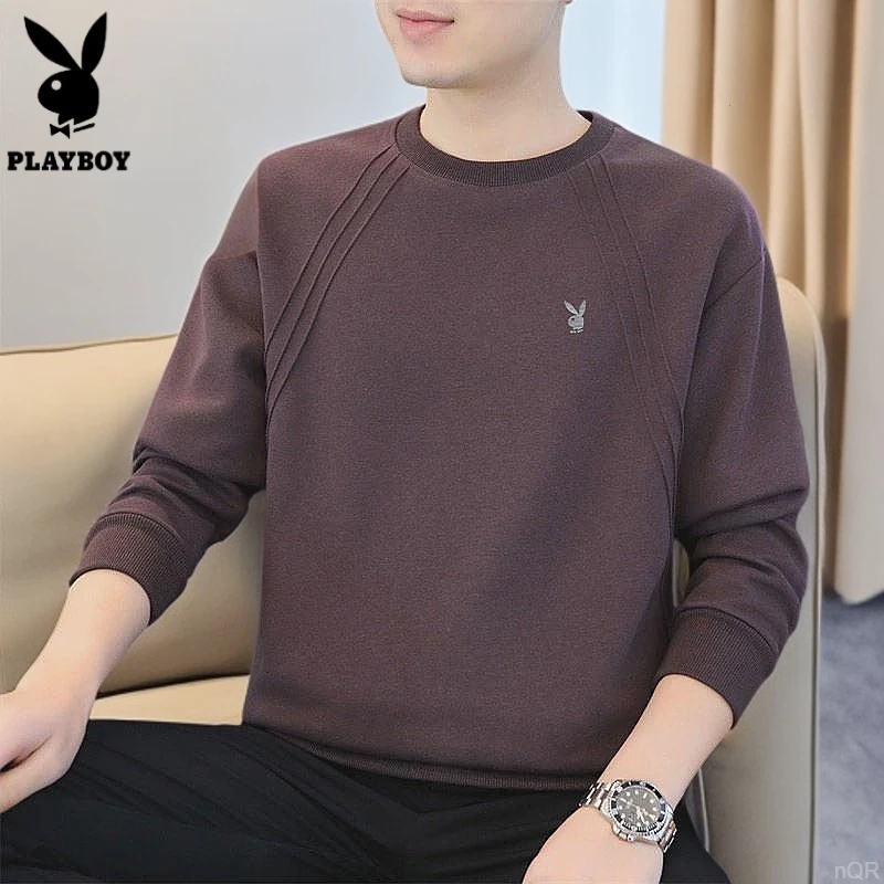 花花公子长袖2025新款秋季上衣休闲时尚打底衫男圆领卫衣套头百搭