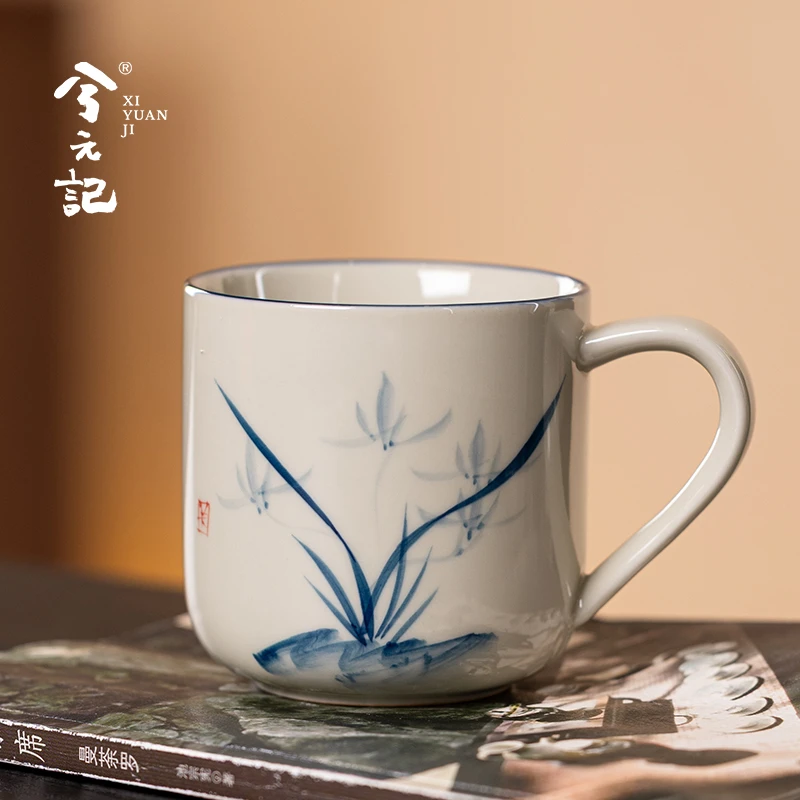 兮元记草木灰手绘马克杯办公室陶瓷水杯泡茶杯高档个人专用喝茶杯