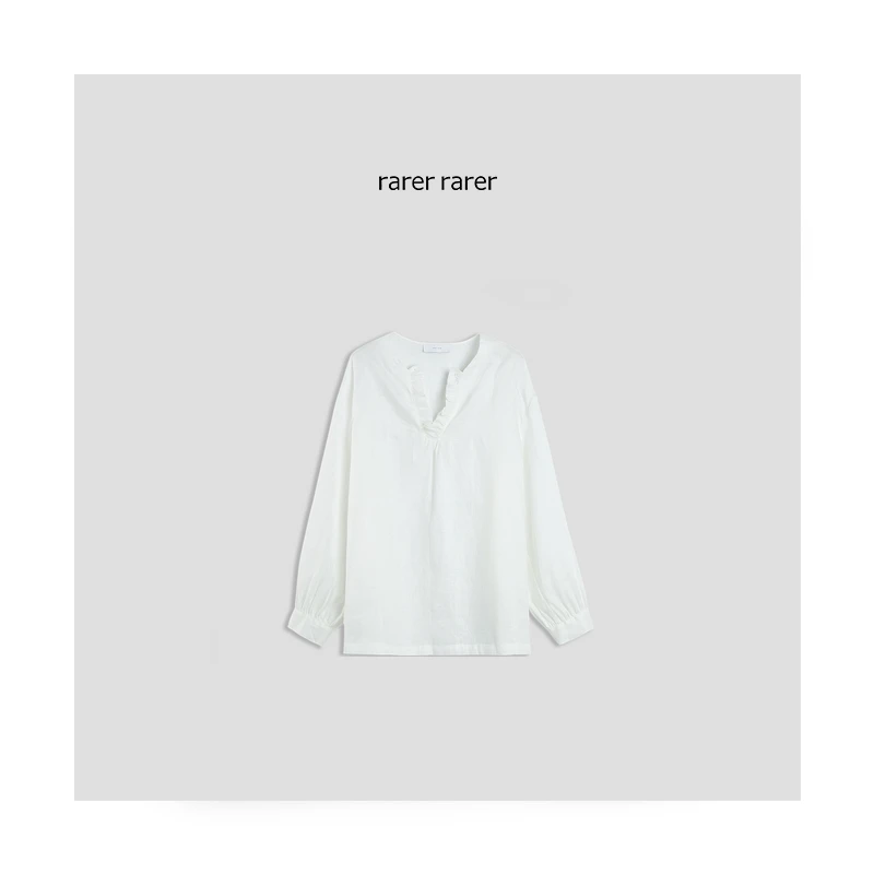 【rarer rarer】2401200 荷叶边v领亚麻上衣