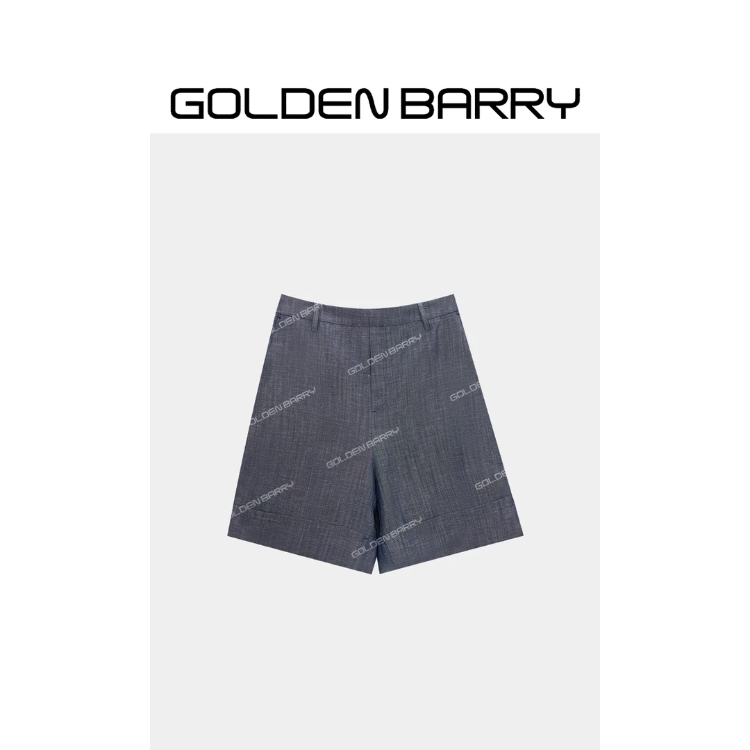 GOLDENBARRY|562043“云漫夏风”天丝麻仿牛仔翻边短裤
