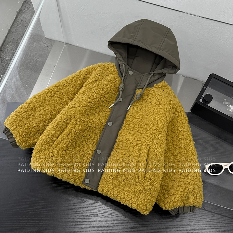 冬装儿童韩版男女童时尚撞色洋气加绒加厚连帽外套HCXZ4631-DD1