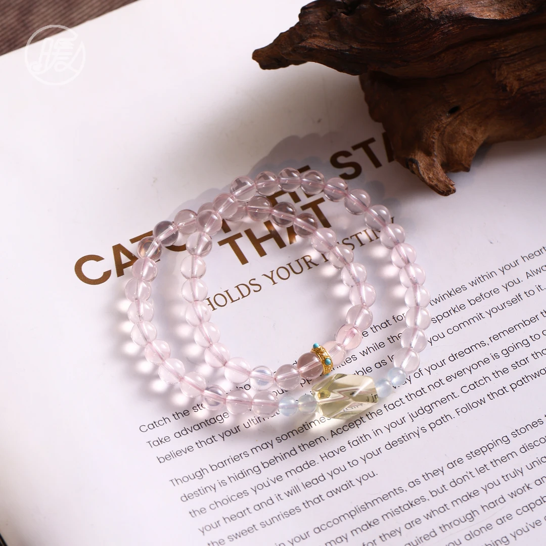 双圈粉水晶手串6mm搭配切面黄水晶手链G1826多样性发一