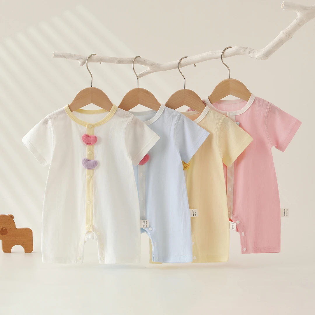 【专柜纯棉】夏季婴儿衣服短袖薄款宝宝哈衣爬服新生儿棉短袖睡衣