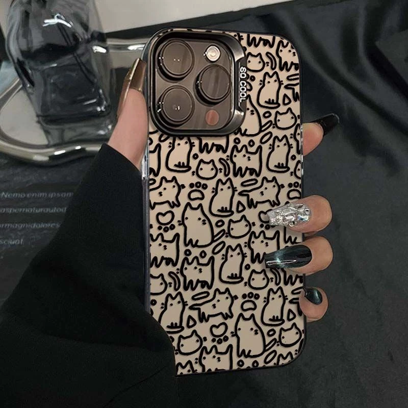 满屏线条猫适用华为oppo荣耀vivo小米苹果14手机壳13镭射15潮