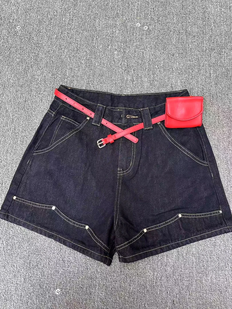 深圳南油高货ZZ百搭高腰透气个性短裤蓝色直筒牛仔短裤宽松