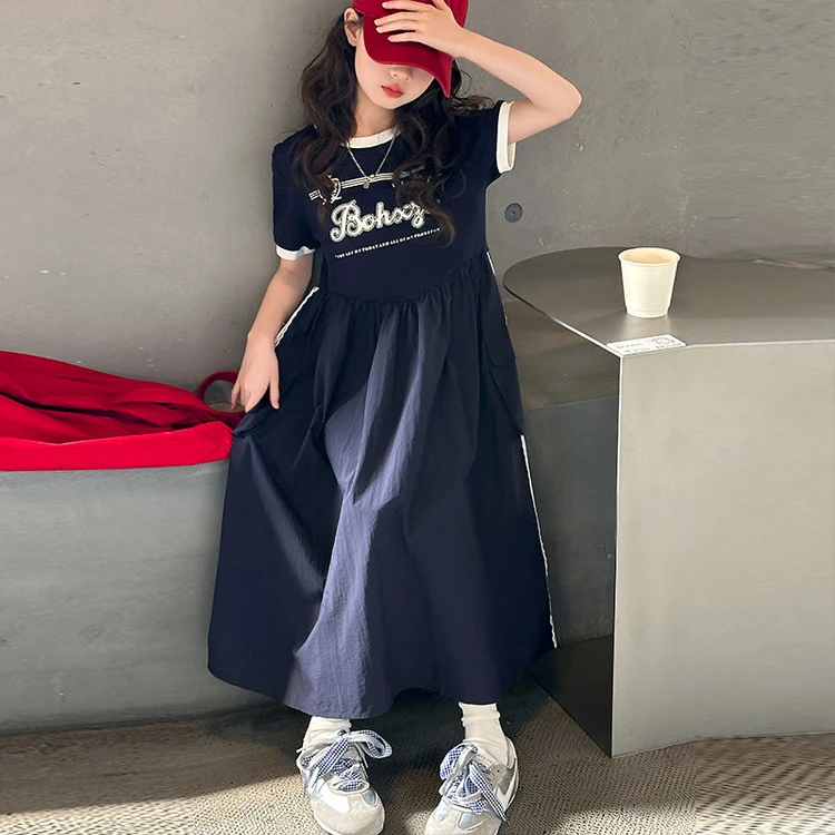 女童连衣裙6-12岁潮款高级感洋气潮流裙子拼接裙韩版夏季12-15岁