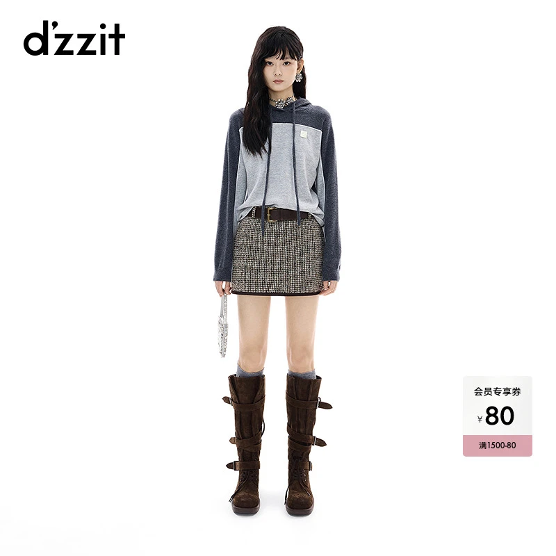 【商场同款新品】dzzit地素针织衫25冬连帽绵羊毛上衣女3J4E4231F