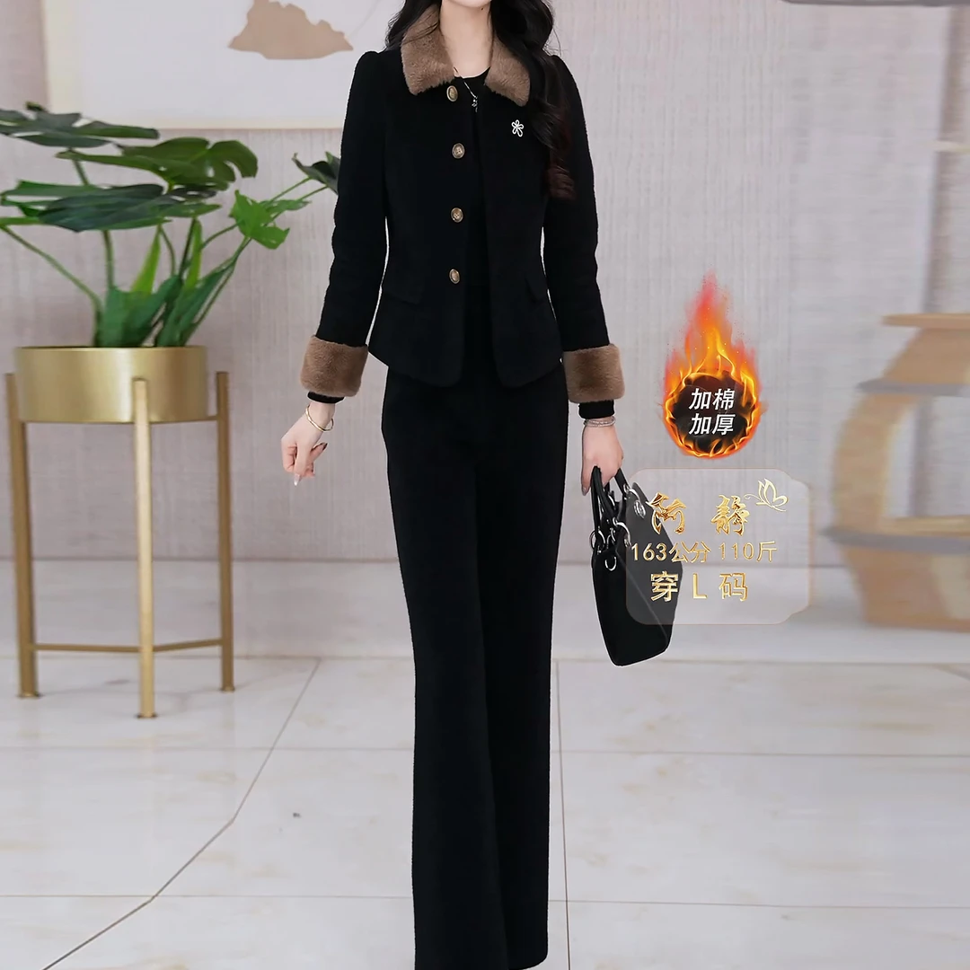 【上衣+裤子】加棉加厚两件套秋冬时髦高级感贵气套装加厚秋季套裤