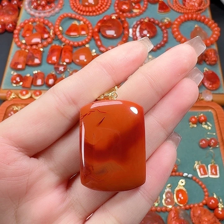 南红玛瑙银S925镶嵌吊坠